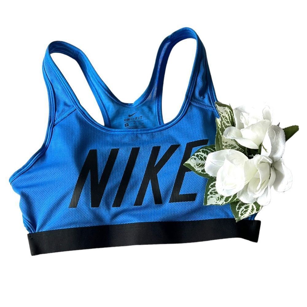 NIKE Women’s DRI-FIT Padded Medium Support Sports Bra, Blue 928983-100, Medium - Picture 1 of 10